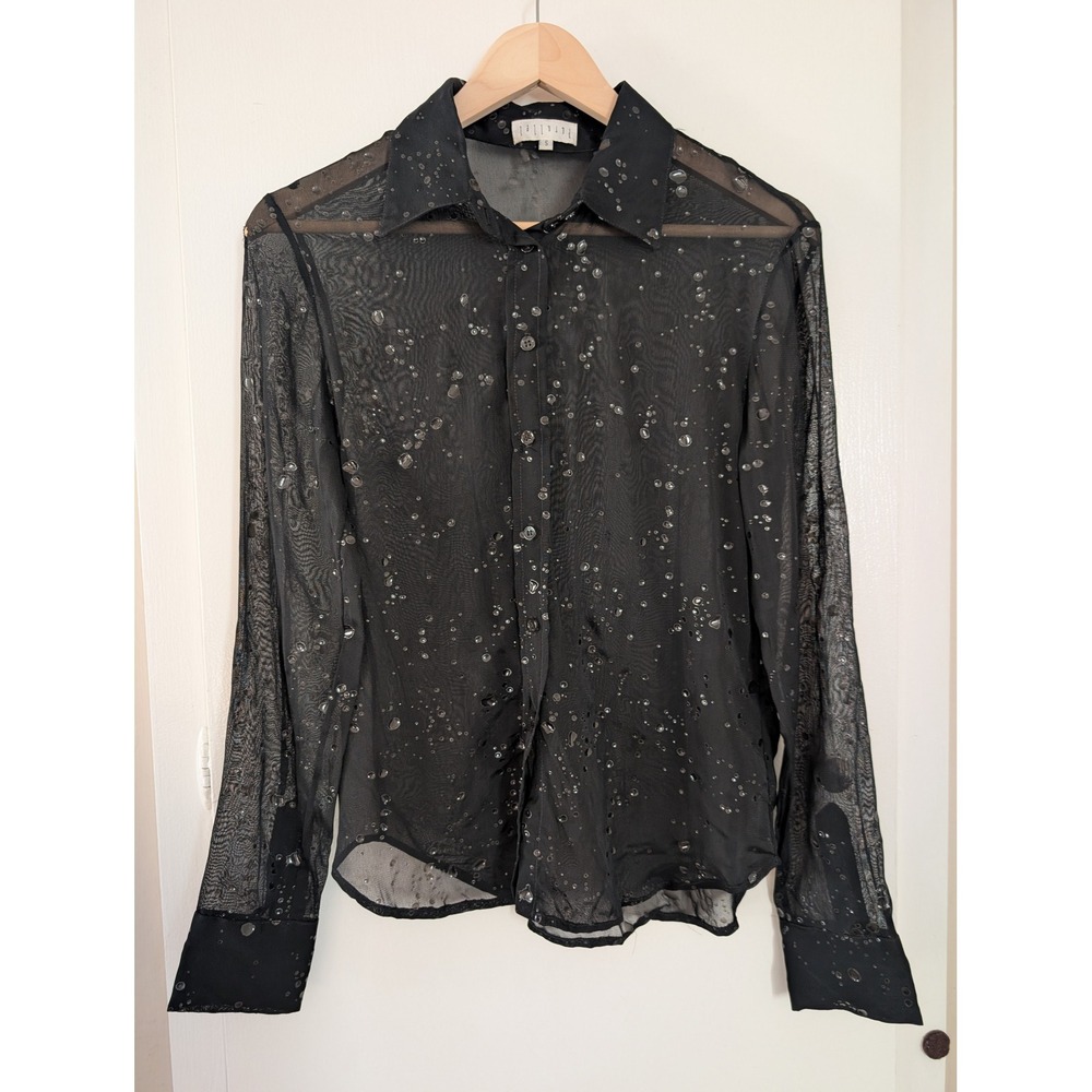 Parallel Black Sheer Droplet Button Up Womens S Grunge Whimsigoth Art Goth FLAW